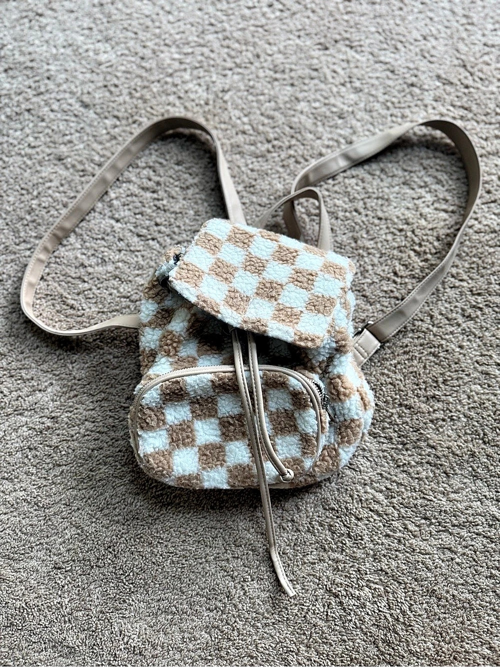 Wild Fable Checkerboard Sherpa Mini Backpack Brown & White